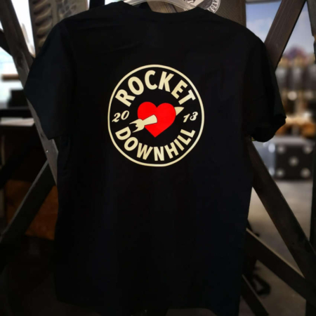 Back print on our ROCKET Downhill Logo T-Shirt in black, available in sizes S to XXL