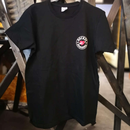 Front print on our ROCKET Downhill Logo T-Shirt in black, available in sizes S to XXL